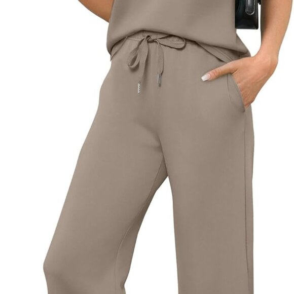 Two Piece Sets for Women Summer Outfits Lounge Sets V Neck Tops Wide Leg Pants W - Picture 1 of 5
